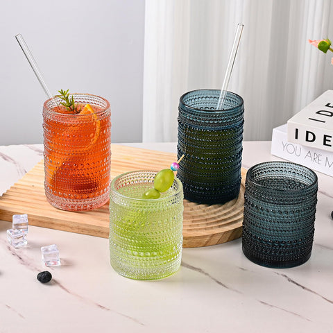 ZMOWIPDL hobnail glasses arranged on dining table, stylish serving presentation