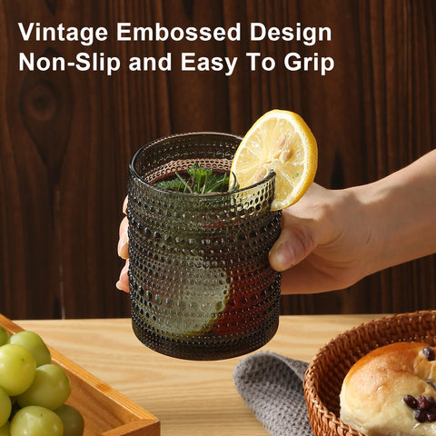 ZMOWIPDL tall hobnail glass filled with iced coffee showing elegant serving