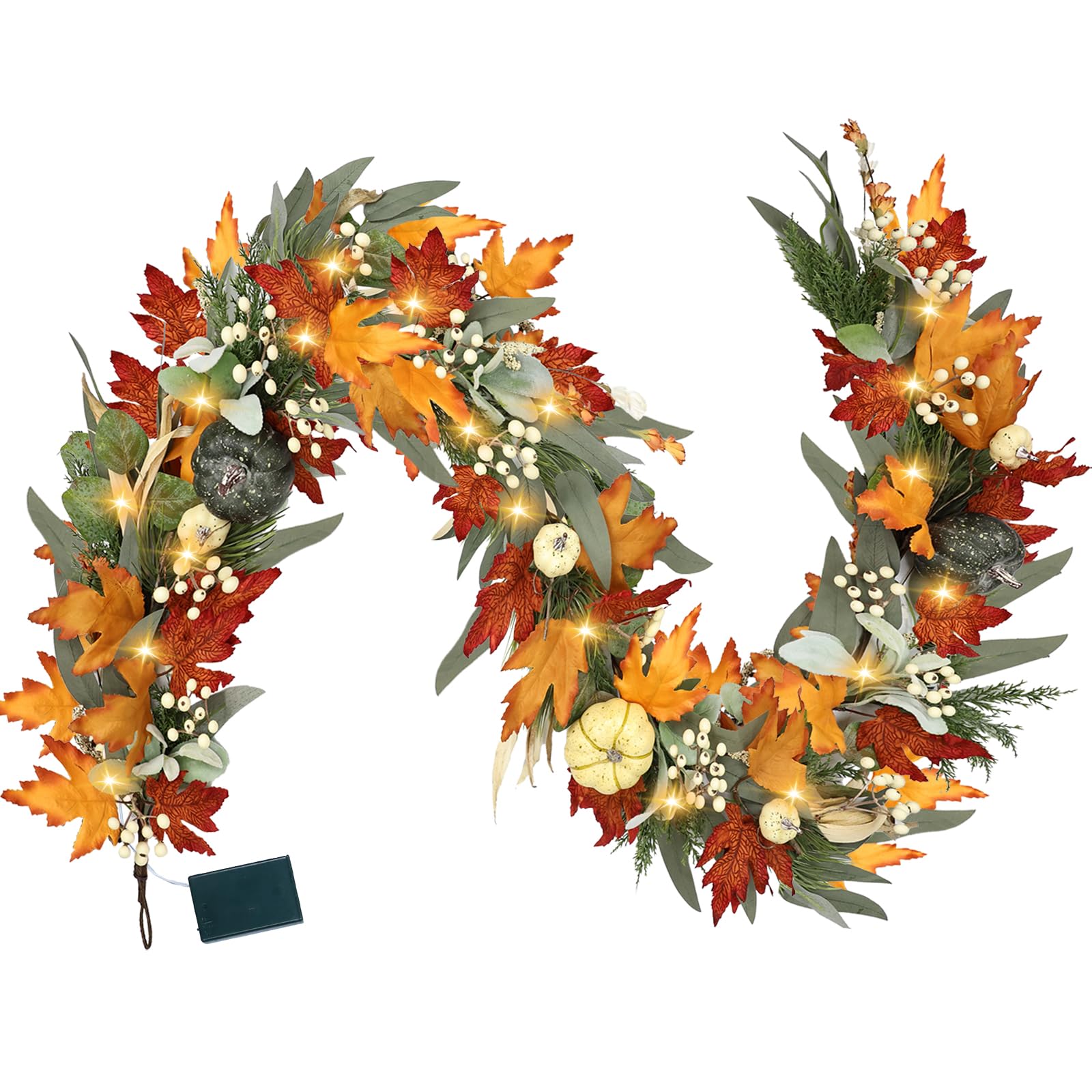 Zmtyykh front view of full 6ft fall garland shows complete seasonal look