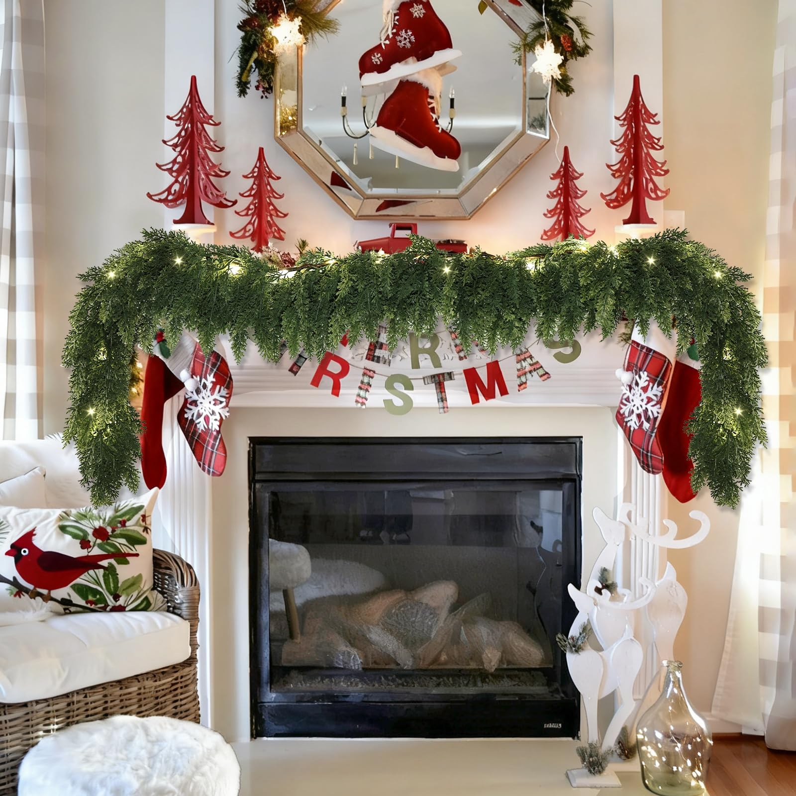 Zmtyykh garland wrapped along a staircase railing providing polished holiday styling