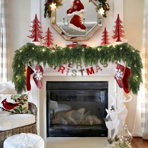 Zmtyykh garland wrapped along a staircase railing providing polished holiday styling