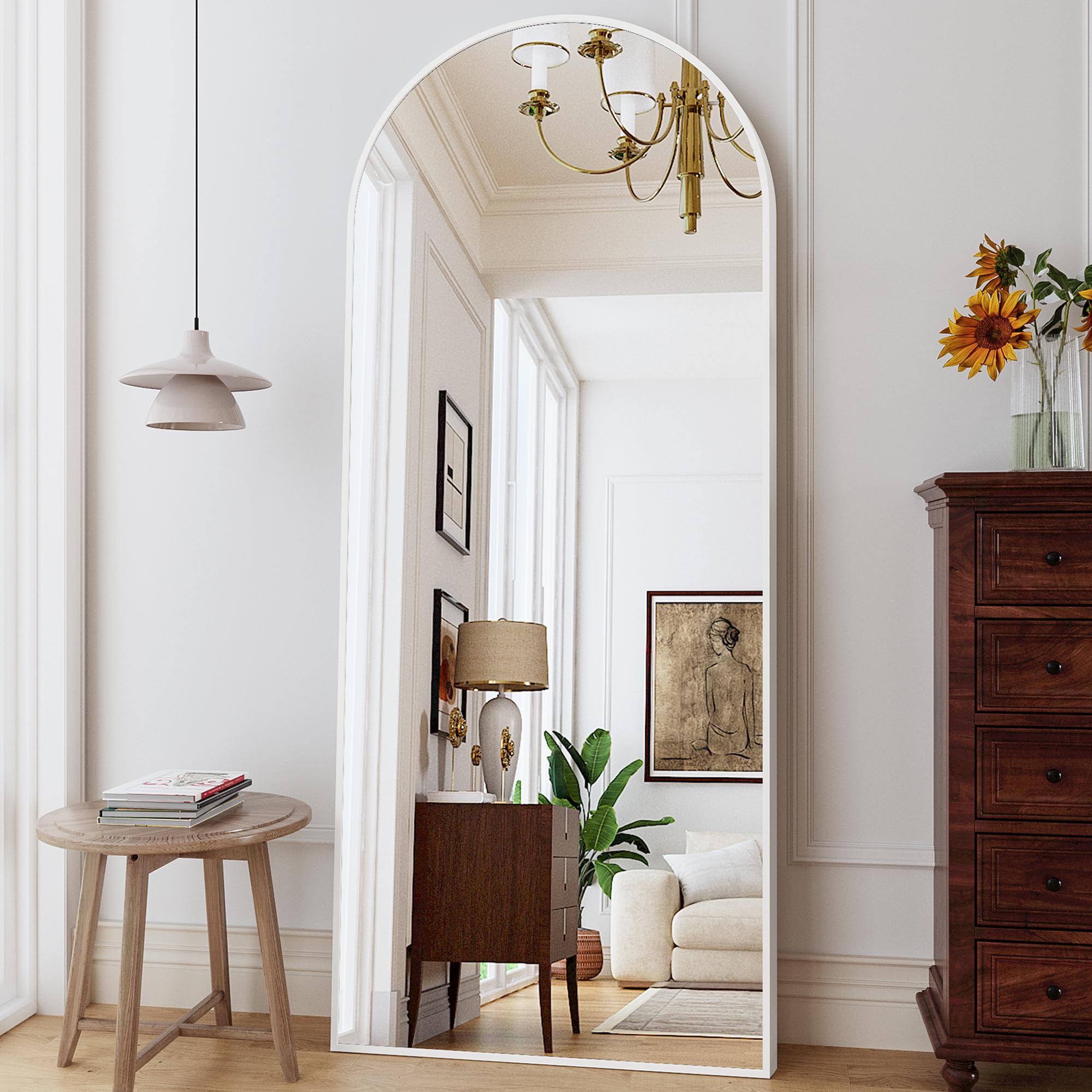 ZMYCZ arched full length mirror front view shows full-body reflection and elegant design