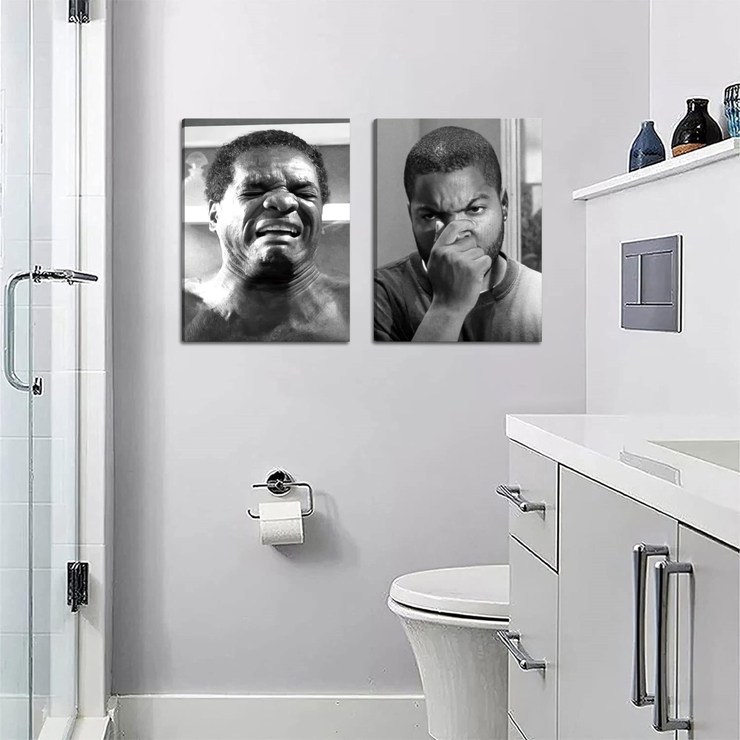 ZNHART framed prints in a styled bathroom demonstrating coordinated vintage aesthetic