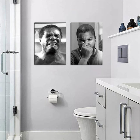 ZNHART framed prints in a styled bathroom demonstrating coordinated vintage aesthetic