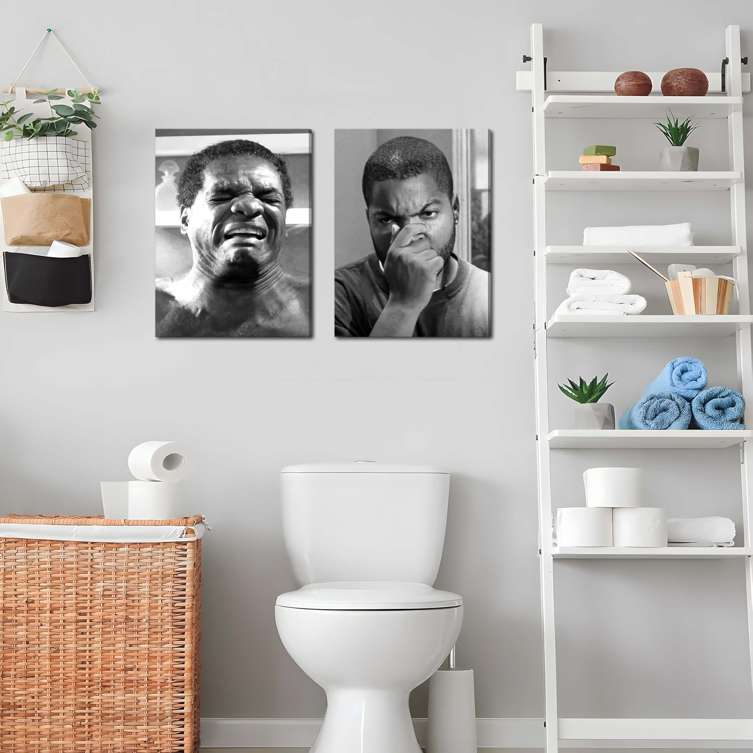 ZNHART detail of humorous caption on print adding quirky retro character to bathroom