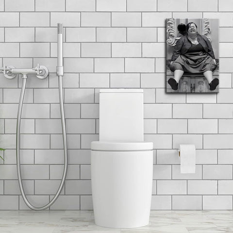 znhart lifestyle bathroom scene with prints creates playful retro ambiance