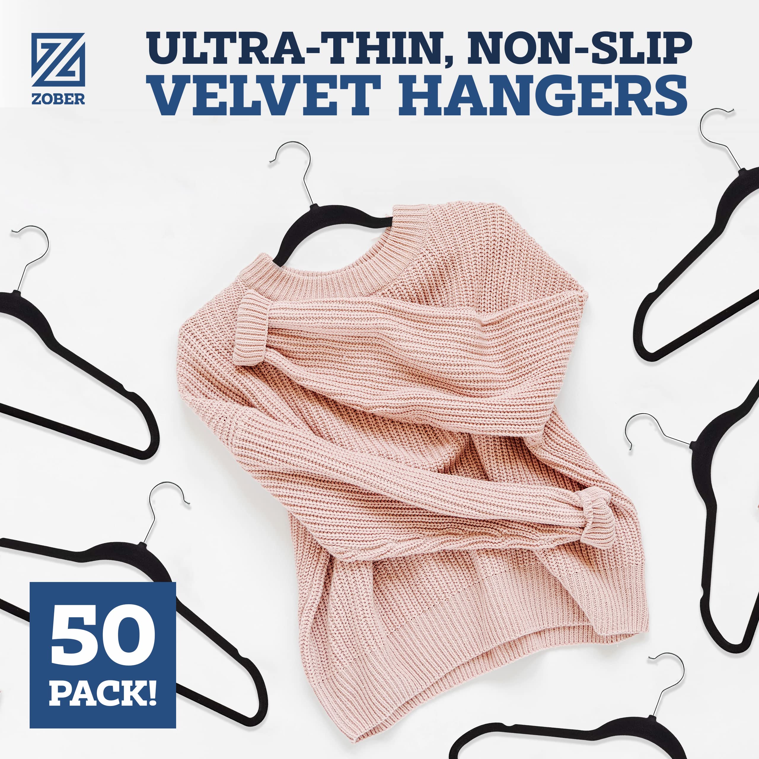 ZOBER close-up velvet texture on hanger offering gentle fabric grip benefit