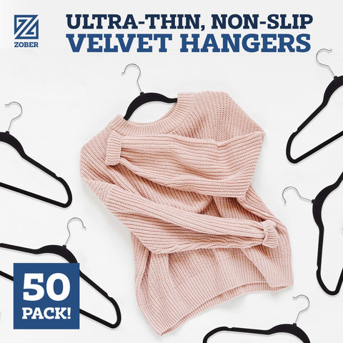 ZOBER close-up velvet texture on hanger offering gentle fabric grip benefit