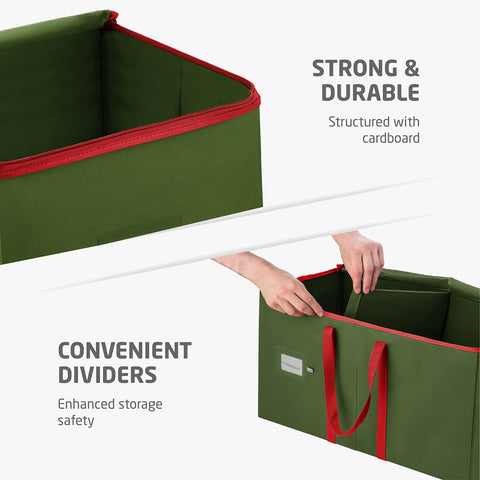 ZOBER exterior pockets holding hooks and ribbon to keep decorating extras organized and accessible