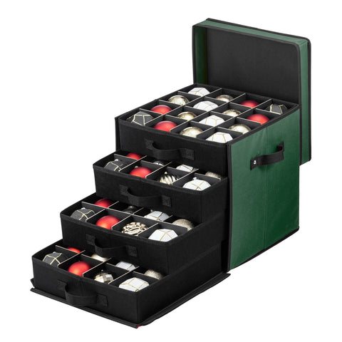 ZOBER front view of green ornament storage box showing compact protection