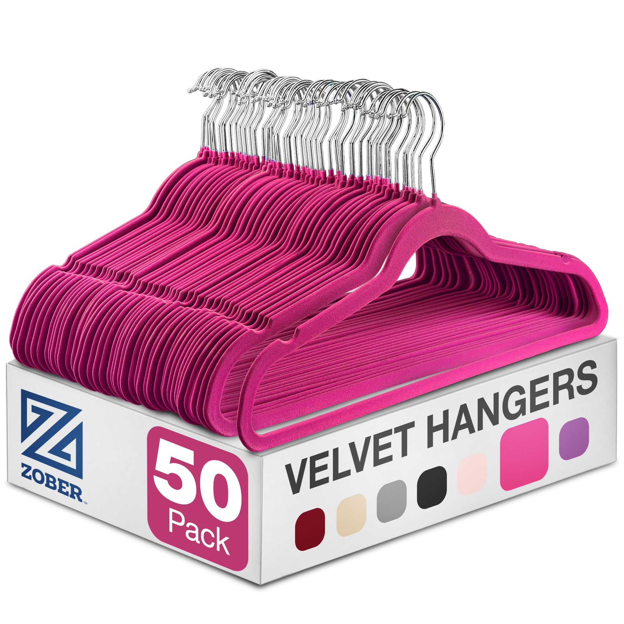 ZOBER front view of 50 pink hangers for tidy closets