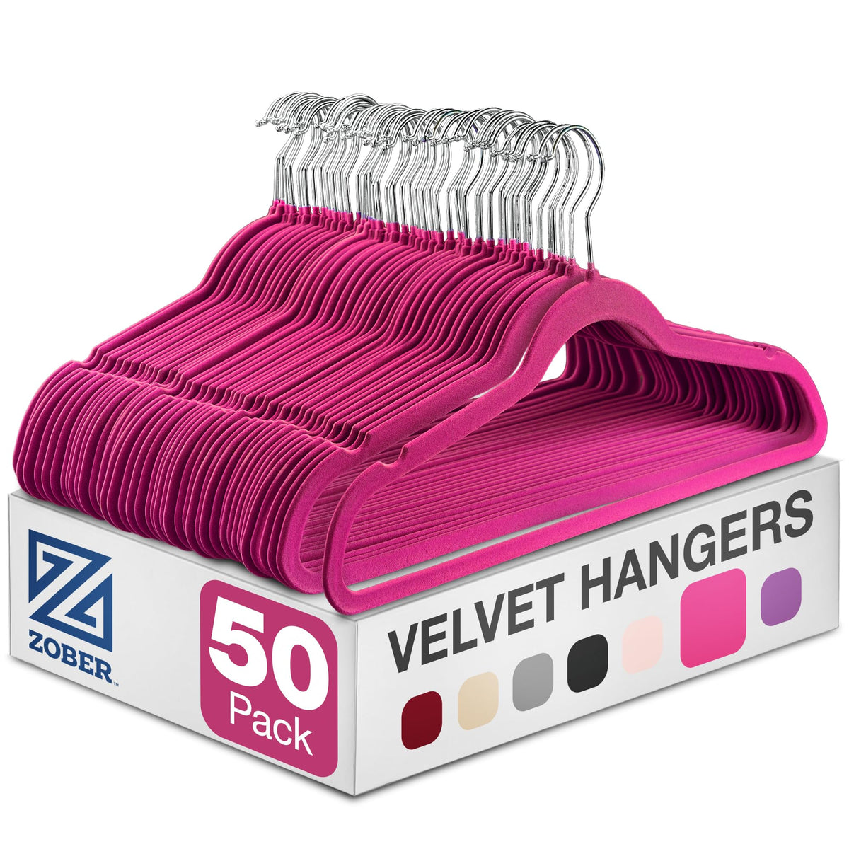 ZOBER front view of 50 pink hangers for tidy closets