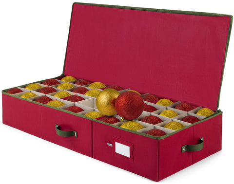 ZOBER front view of red ornament storage box showing neat appearance and durability