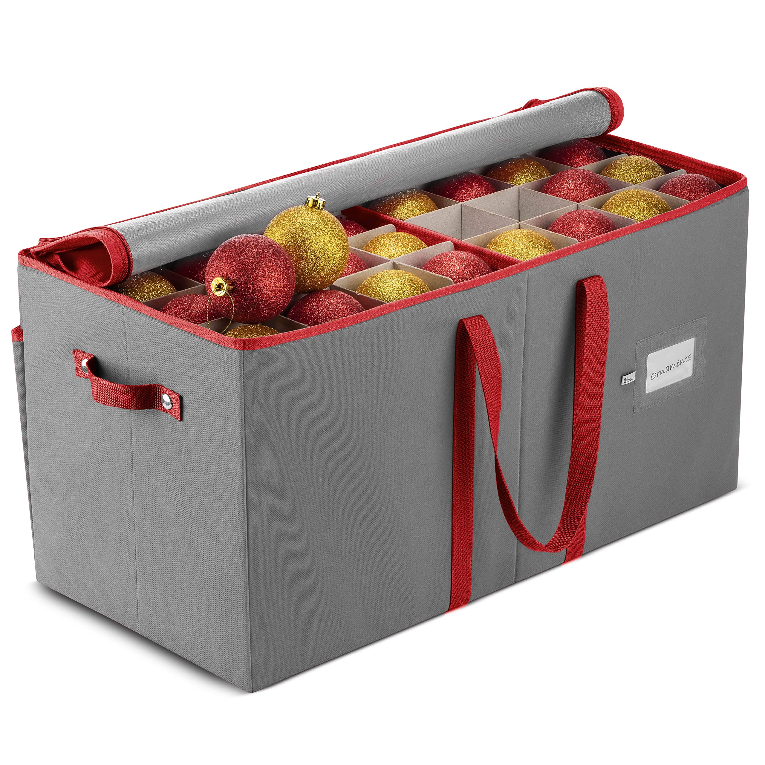 ZOBER front view of storage box showing capacity and exterior pockets benefit