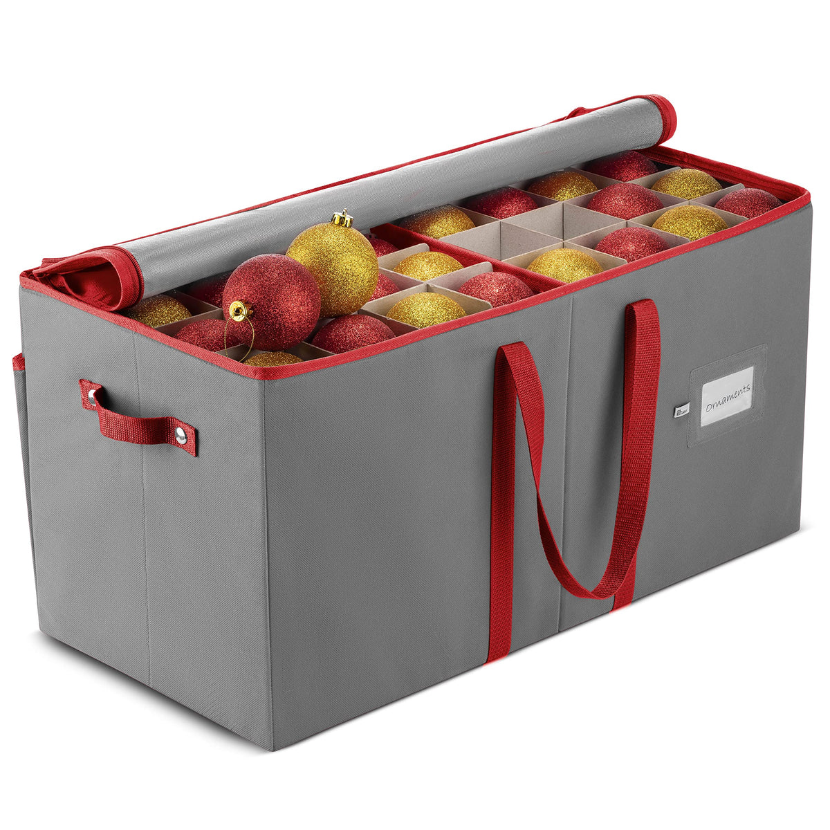 ZOBER front view of storage box showing capacity and exterior pockets benefit