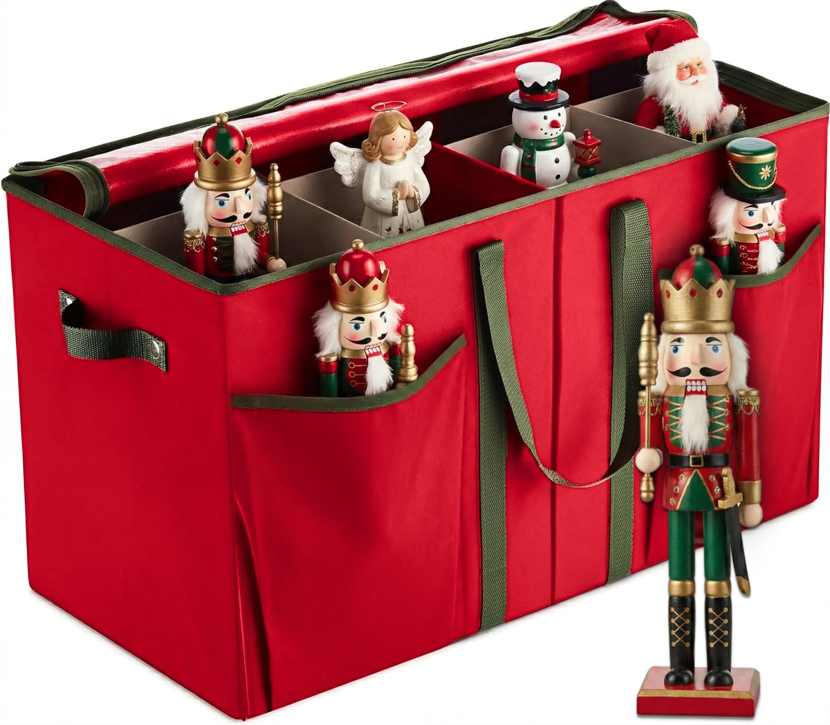 ZOBER front view of red ornament box showing organized storage benefit