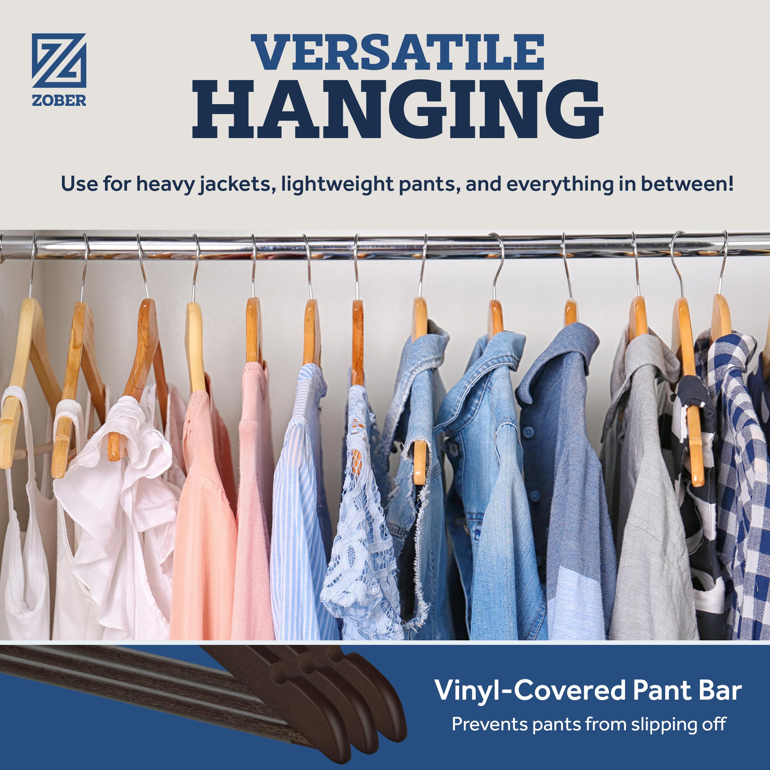 ZOBER hanger holding heavy coat to show strong load-bearing capacity