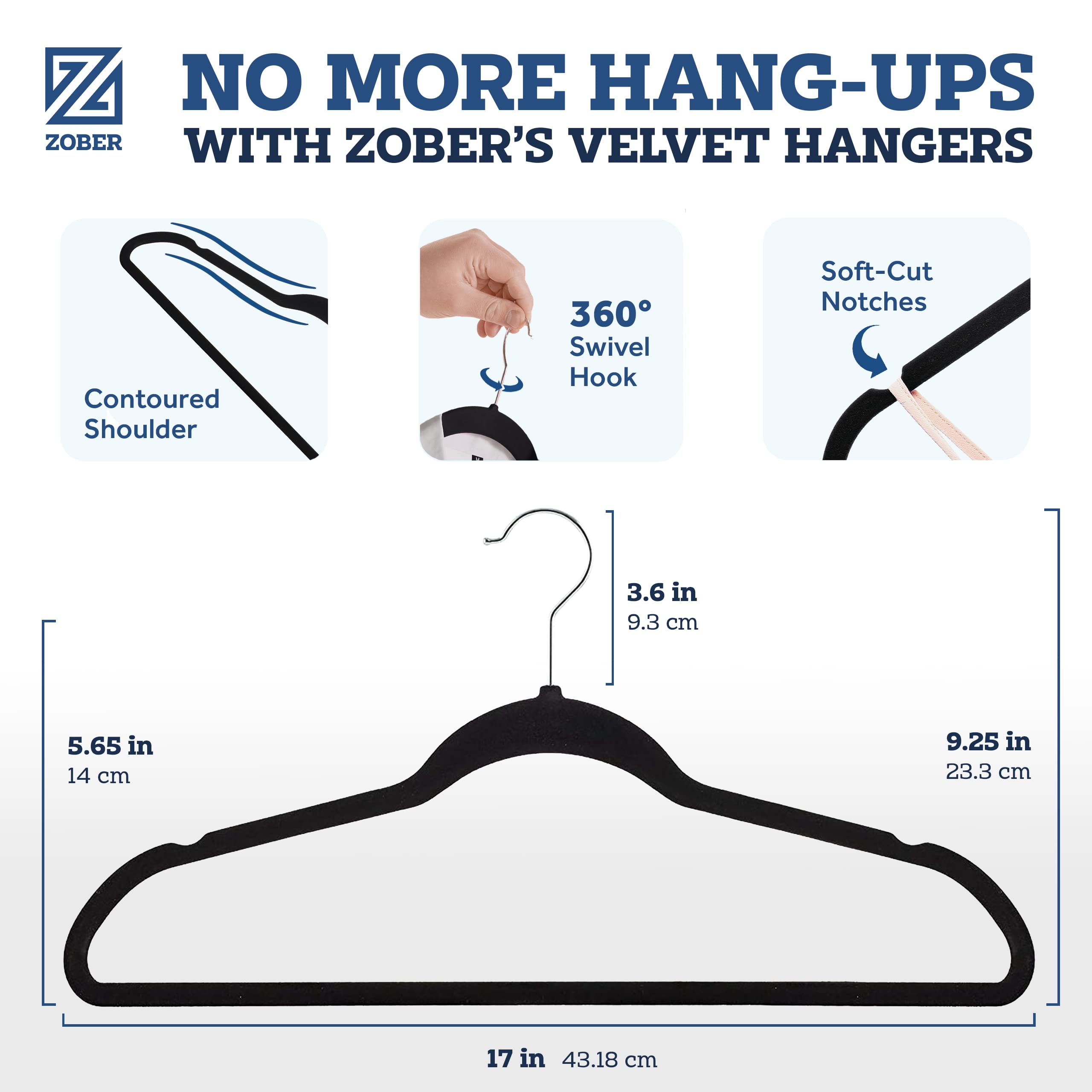 ZOBER metal swivel hook detail enabling easy hanger rotation benefit
