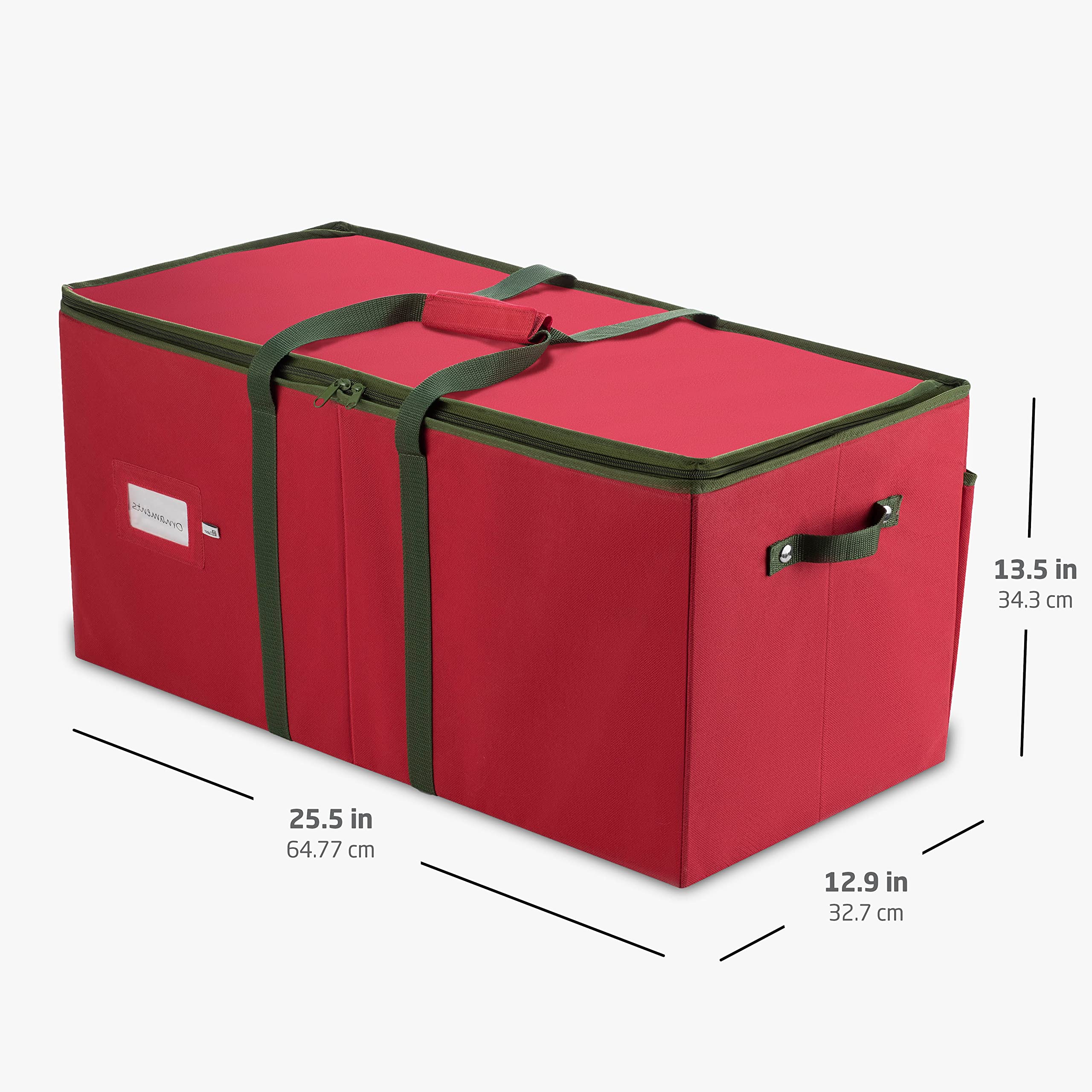 ZOBER labeled card slot with organized ornaments enabling fast identification next season