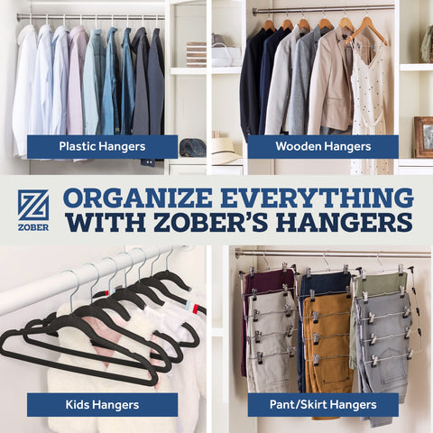 ZOBER hangers in bedroom wardrobe creating tidy, professional closet look