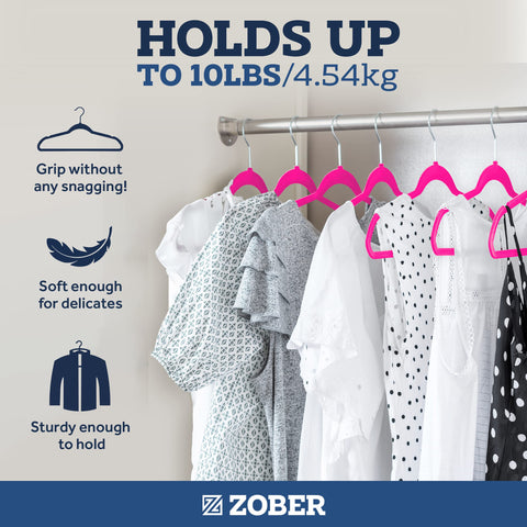 ZOBER notched shoulders and bar protecting garment shape benefit