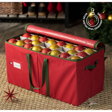 ZOBER open top showing 128 compartments keeping ornaments separated and easy access
