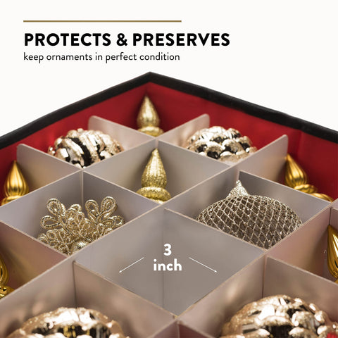 ZOBER compartment detail with individual 3-inch cubes protecting ornaments from contact