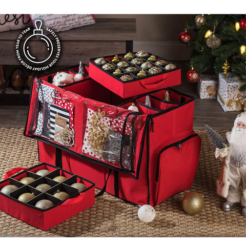 ZOBER removable trays with molded slots protecting ornaments