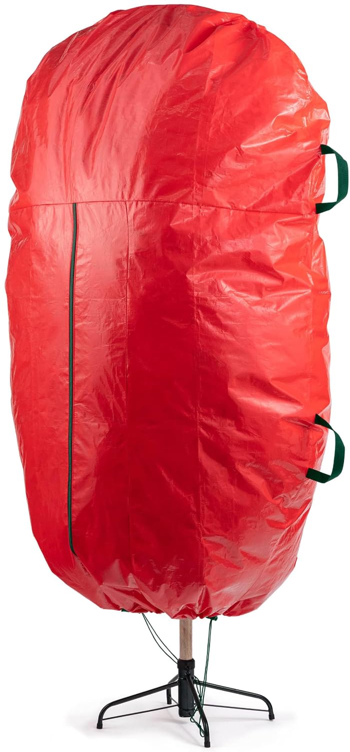 ZOBER front view showing red upright tree bag protecting tree