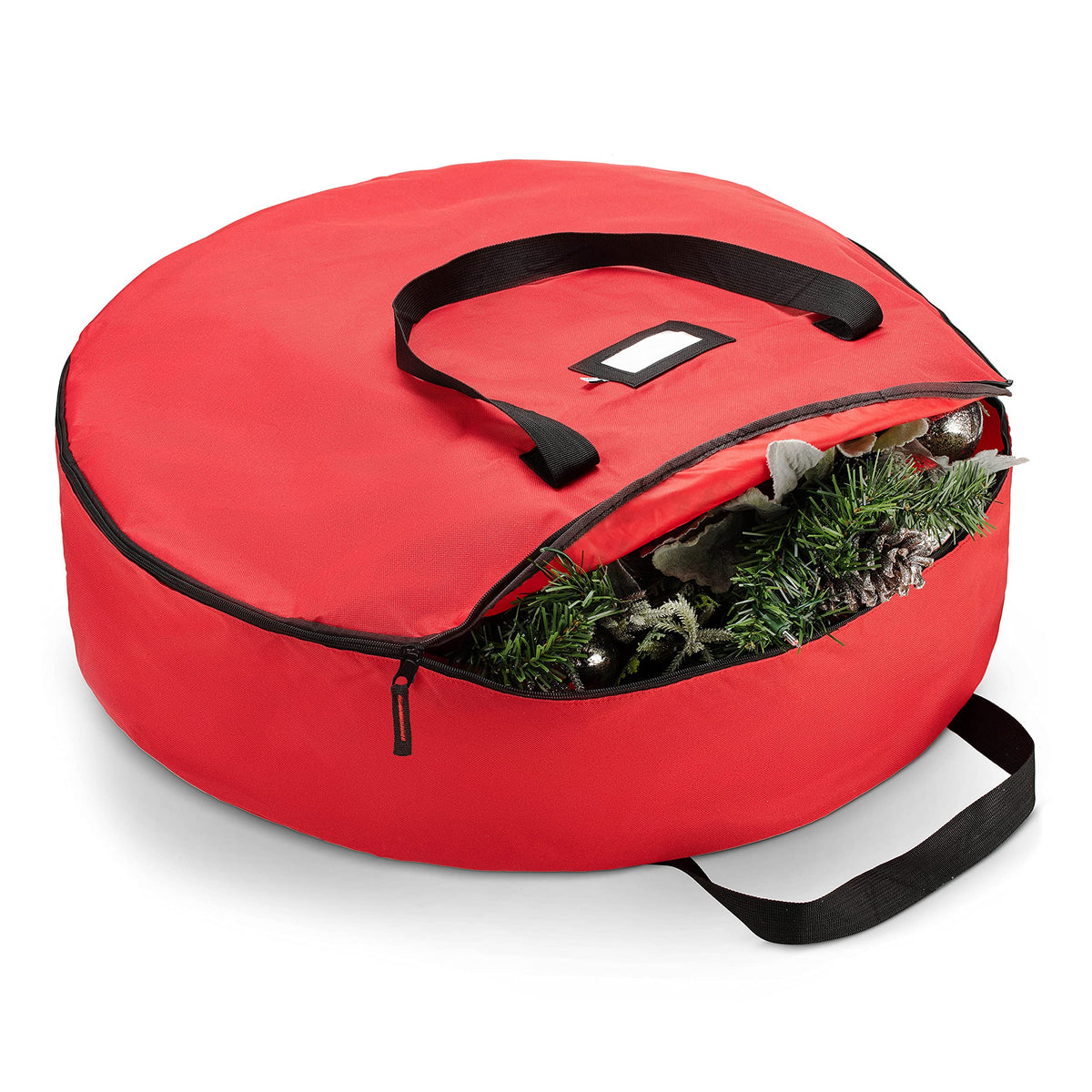 ZOBER front view of red wreath bag showing protective storage benefit
