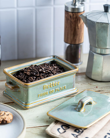 Zoeeker butter dish staged in kitchen enhancing table presentation