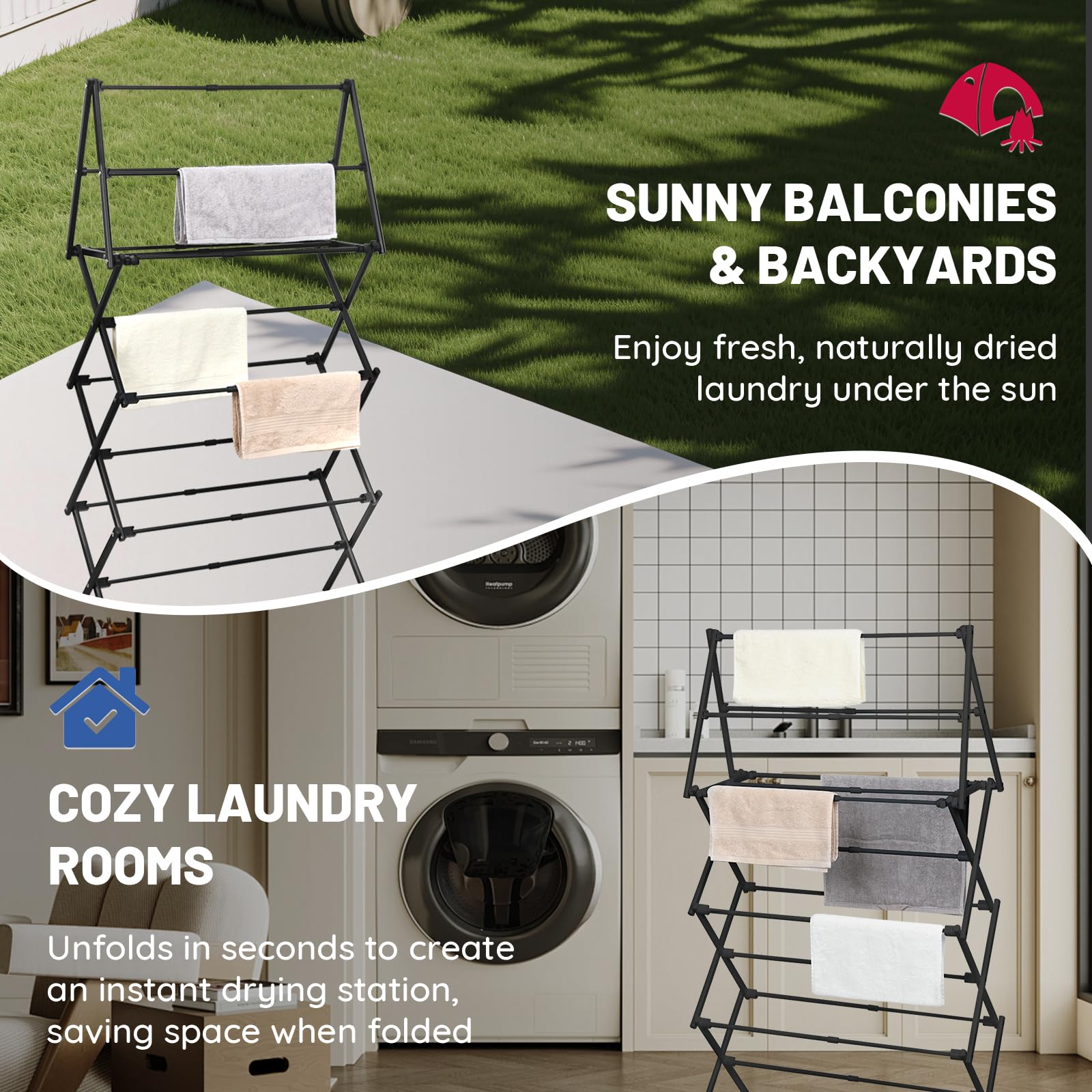 ZOES HOMEWARE placed on a balcony drying towels for versatile outdoor use