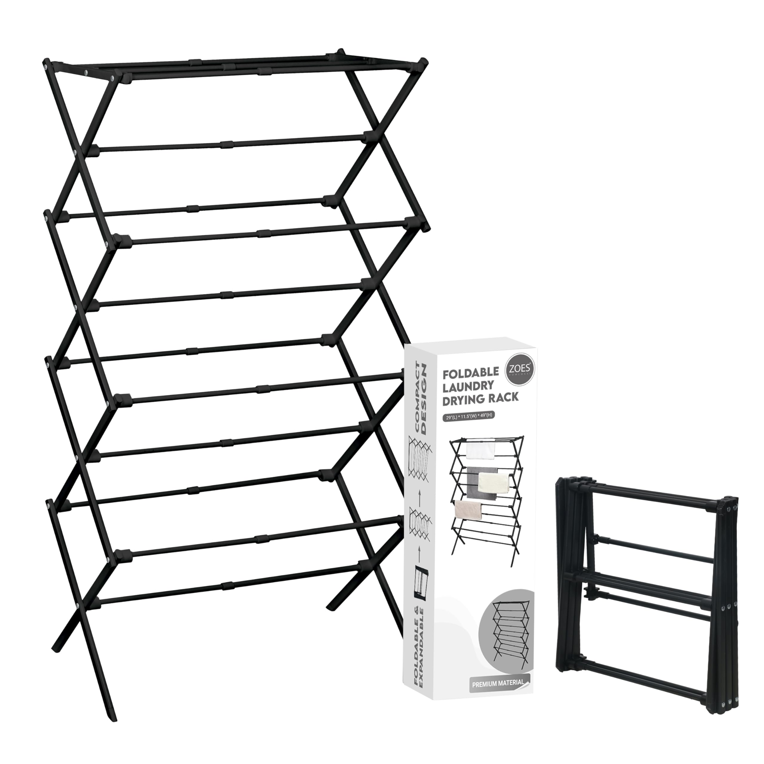 ZOES HOMEWARE front view assembled showing full four-tier drying capacity and quick setup benefit