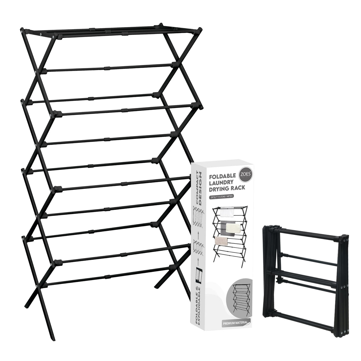 ZOES HOMEWARE front view assembled showing full four-tier drying capacity and quick setup benefit