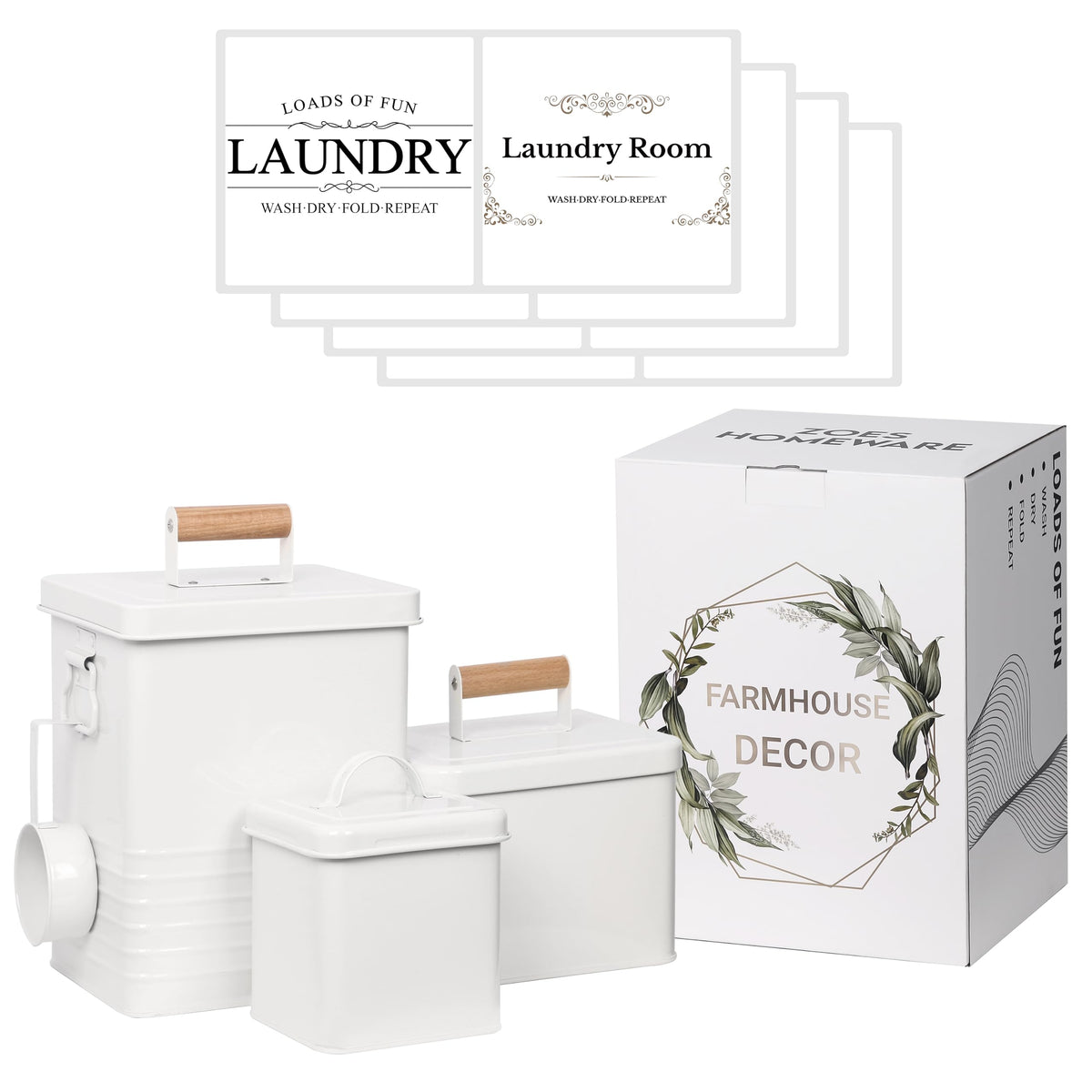 ZOES HOMEWARE front view of three canisters for neat storage and style