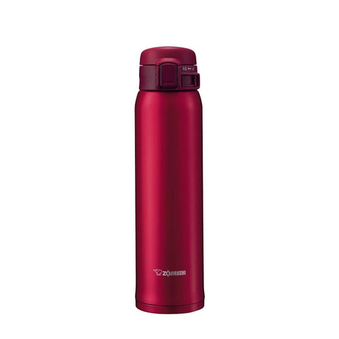 Zojirushi front view showing garnet red mug and travel-ready finish