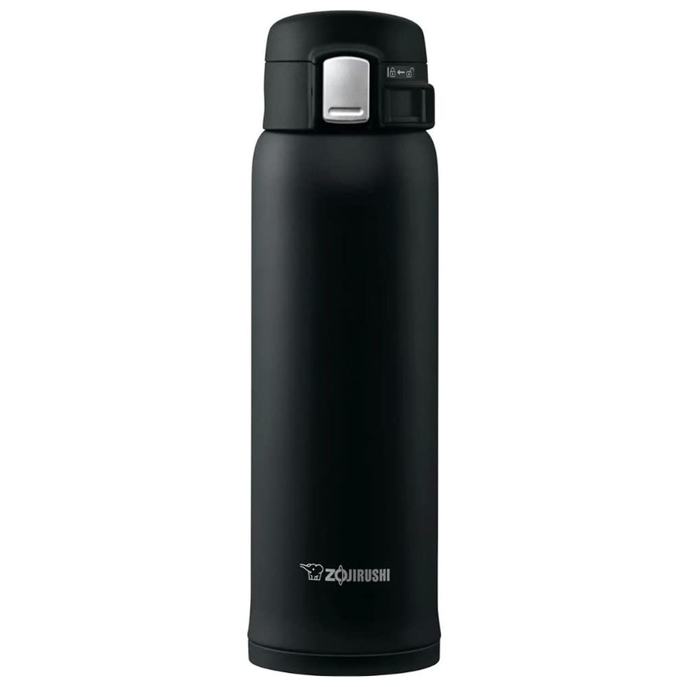 Zojirushi front view of black 16oz mug showing sleek exterior and portability benefit