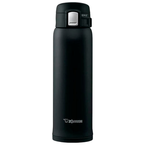 Zojirushi front view of black 16oz mug showing sleek exterior and portability benefit