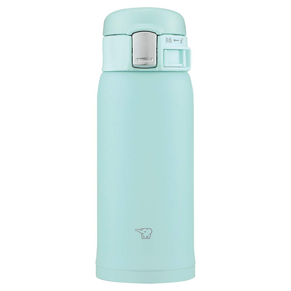 Zojirushi front view mint blue mug showing compact design and safe lid