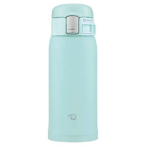 Zojirushi front view mint blue mug showing compact design and safe lid