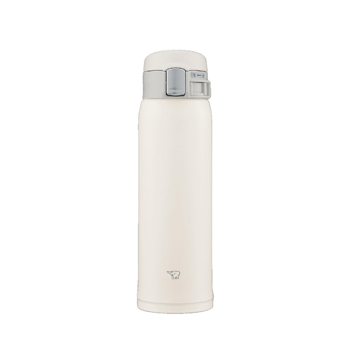 Zojirushi front view showing compact pale white bottle and one-touch lid benefit portability