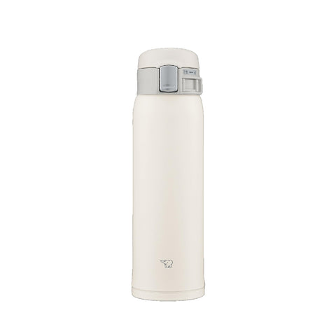 Zojirushi front view showing compact pale white bottle and one-touch lid benefit portability