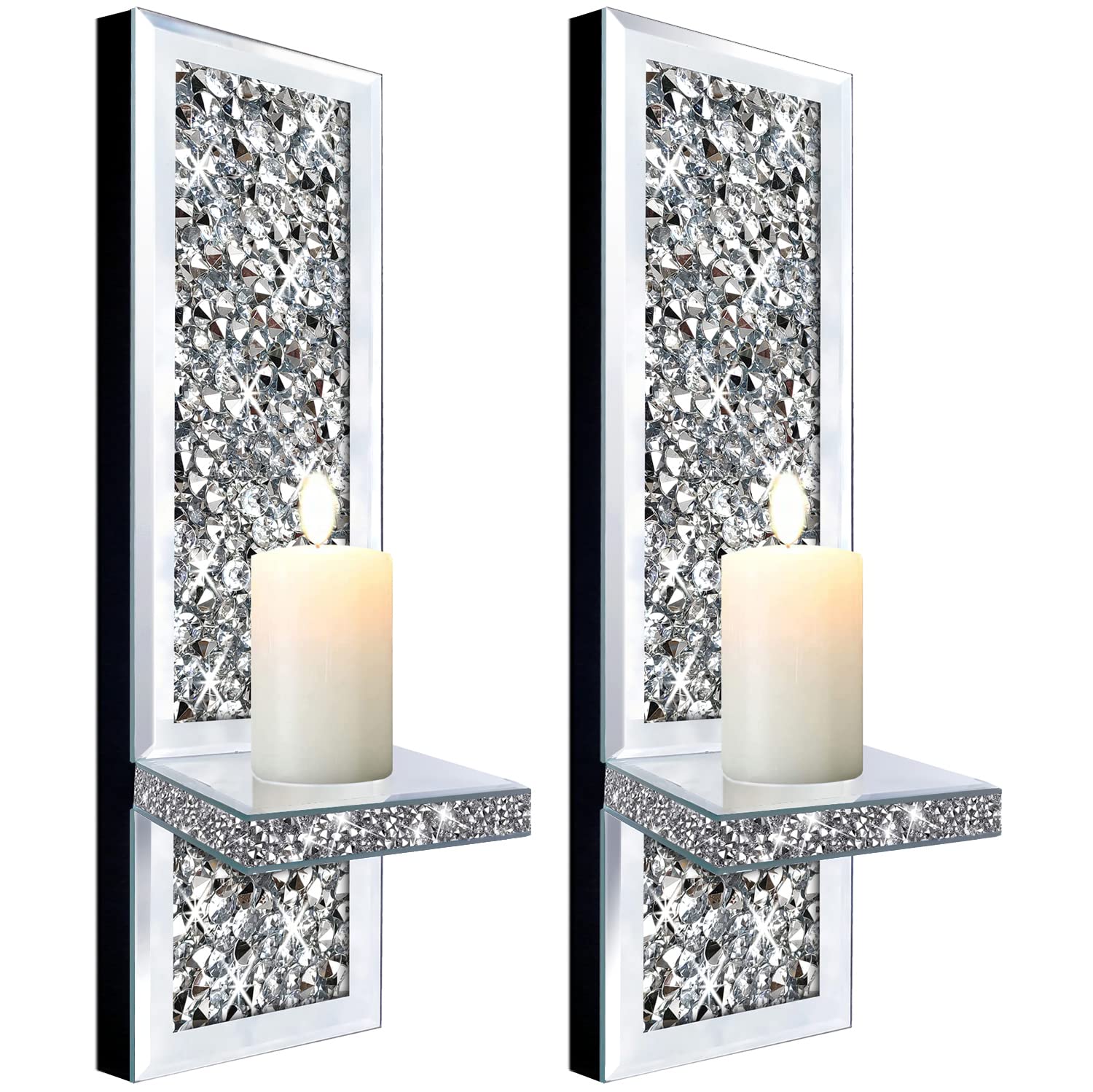 ZOLAPI mirrored front view showing silver finish and candle shelf for elegant sparkle