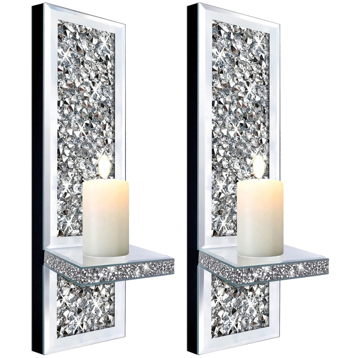 ZOLAPI mirrored front view showing silver finish and candle shelf for elegant sparkle