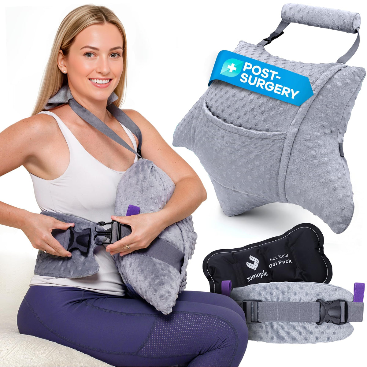 Zomaple front view of pillow set showing full abdominal protection benefit