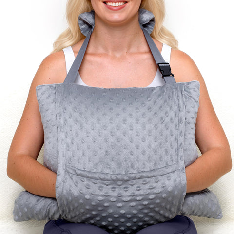 Zomaple front view of pillow showing wide abdominal coverage and soft protection