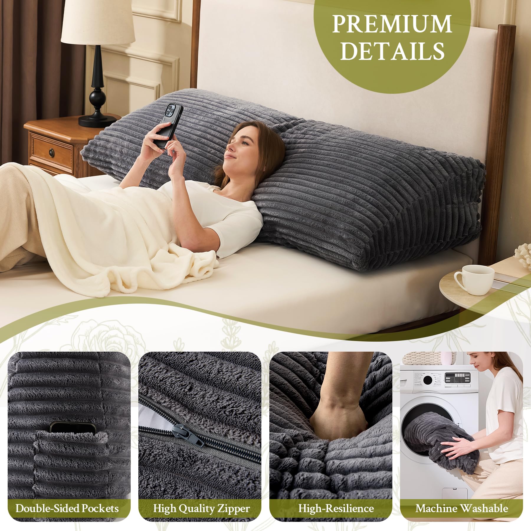 Zonamat angled on a bed demonstrating back support for sitting upright