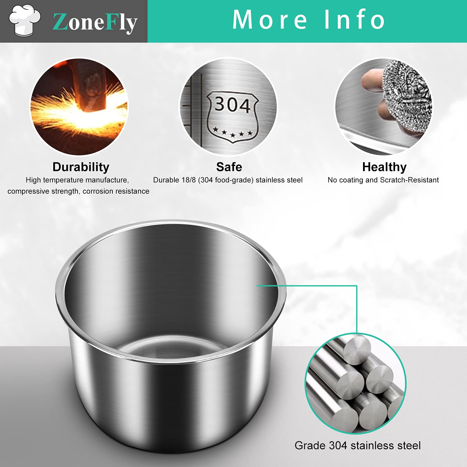 ZoneFly inner pot filled with cooked rice showing serving convenience benefit