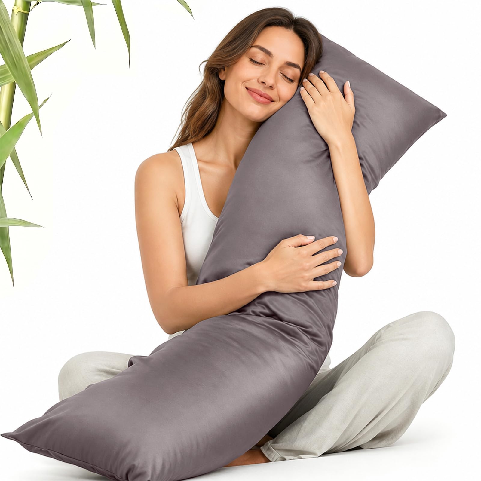 ZonLi front view of full-body weighted pillow showing breathable cover and shape for cooler sleep