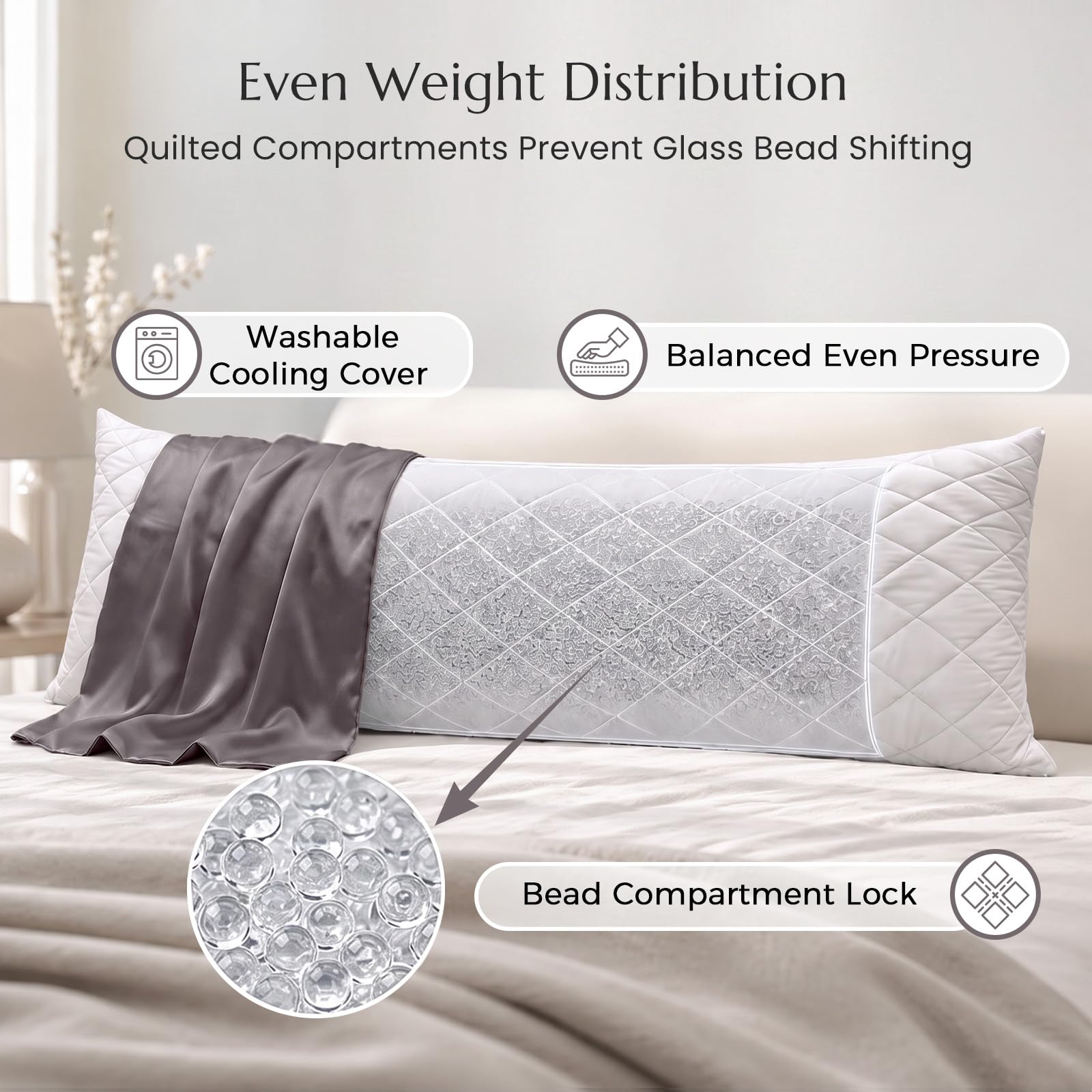 ZonLi full-length pillow on bed supporting a side sleeper for aligned hips and shoulders